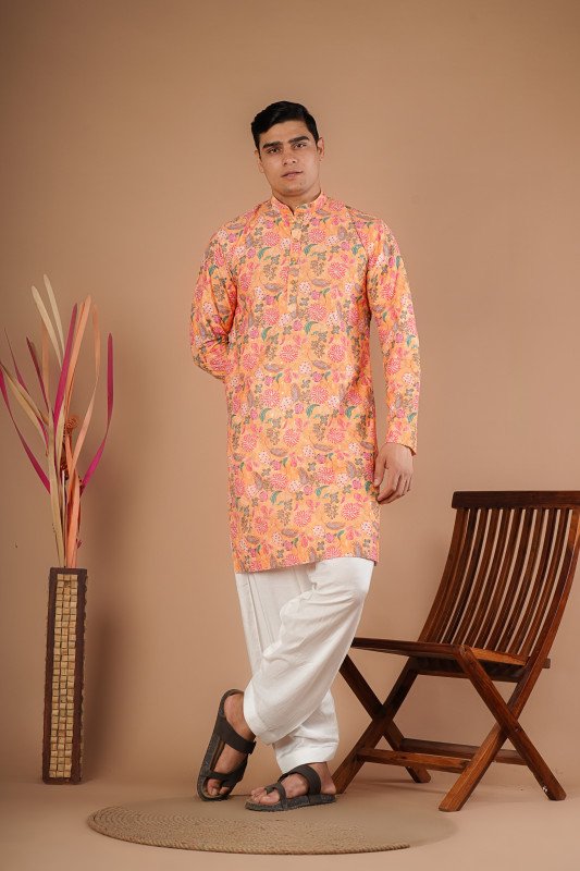 Coral Peach Floral Designer Kurta